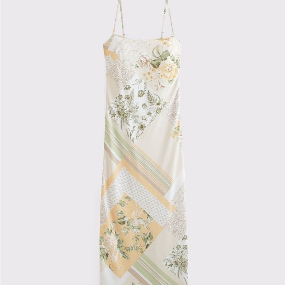 Abercrombie and fitch cream floral slip midi dress